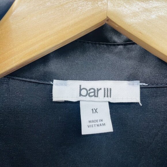 Bar III Womens Plus Size 1X Satin Long-Sleeve Button-Front Shirt Black $79 1835 - Picture 5 of 7